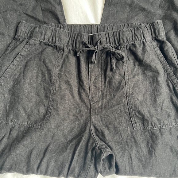 Gap Black Wide-Leg Pants Linen Blend Pull On Lagenlook Beach Pockets Size L - Picture 5 of 10